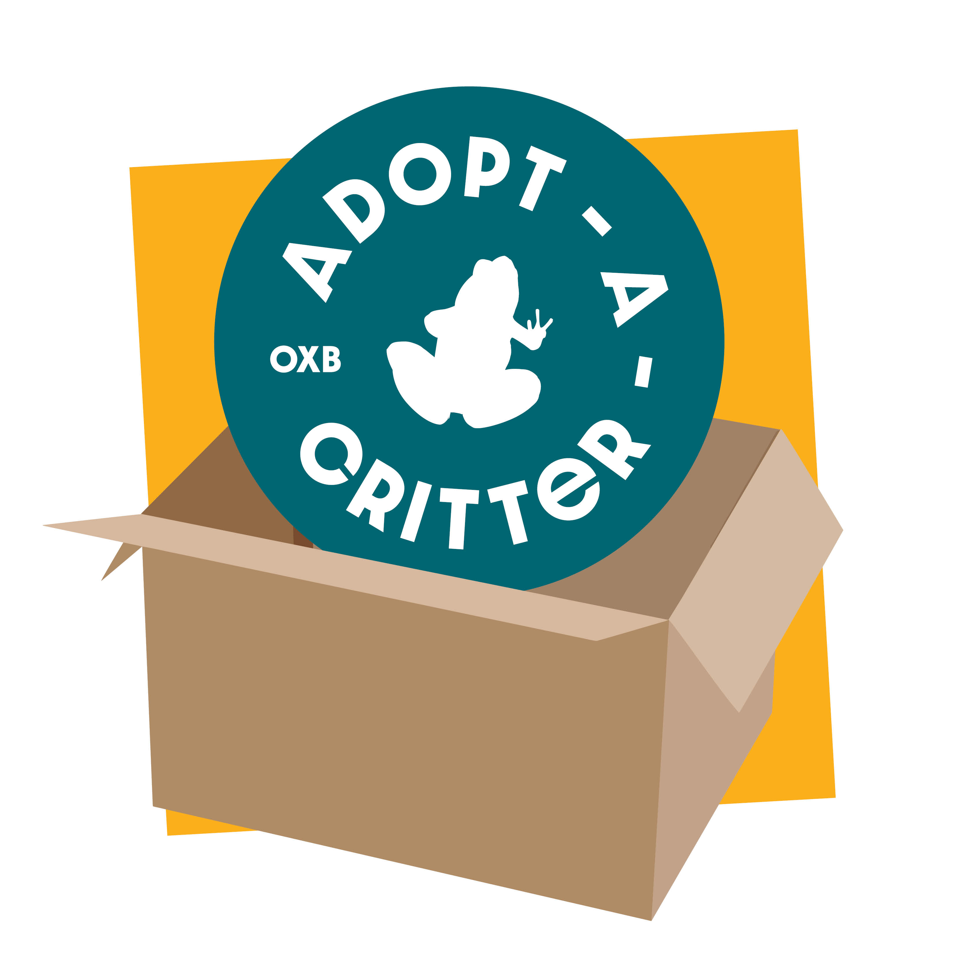 Adopt-A-Critter logo in a cardboard box