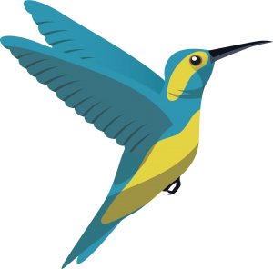a blue and yellow hummingbird