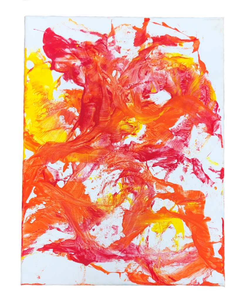 a painting with reds, yellows, and oranges