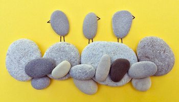 a collection of rocks that look like birds